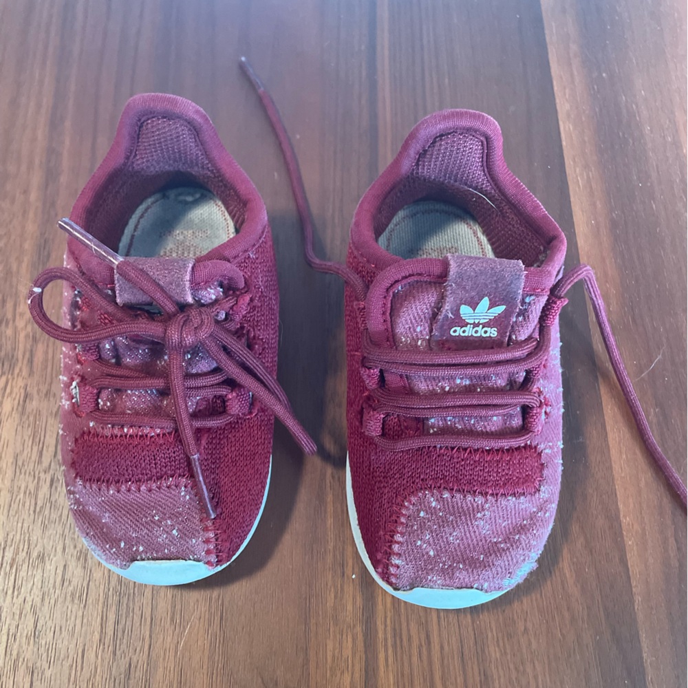 Adidas toddler ortholite tubular tennis shoe- burgundy